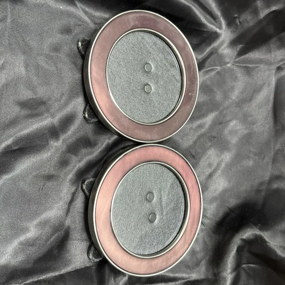 2 Pottery Barn Round Ginny Photo Frame 3”x3” Brushed Silver w/ Purple Enamel